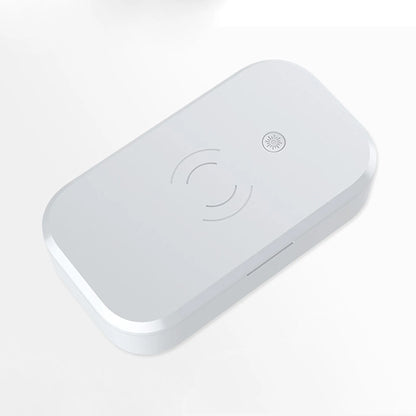 Ultraviolet disinfection box in white colour, sanitising nail art tools and mobile phone with wireless charging, 380g weight
