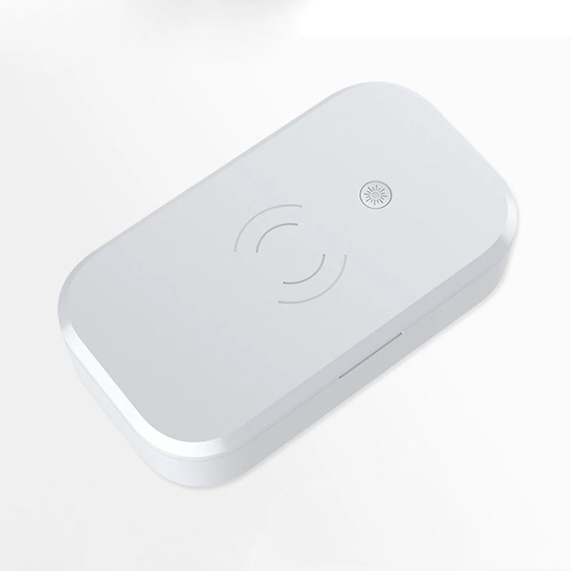 Ultraviolet Disinfection Box: A multifunctional device that sanitises nail art tools and mobile phones using UV-C light, featuring wireless charging and a 380g lightweight design for portability and convenience.