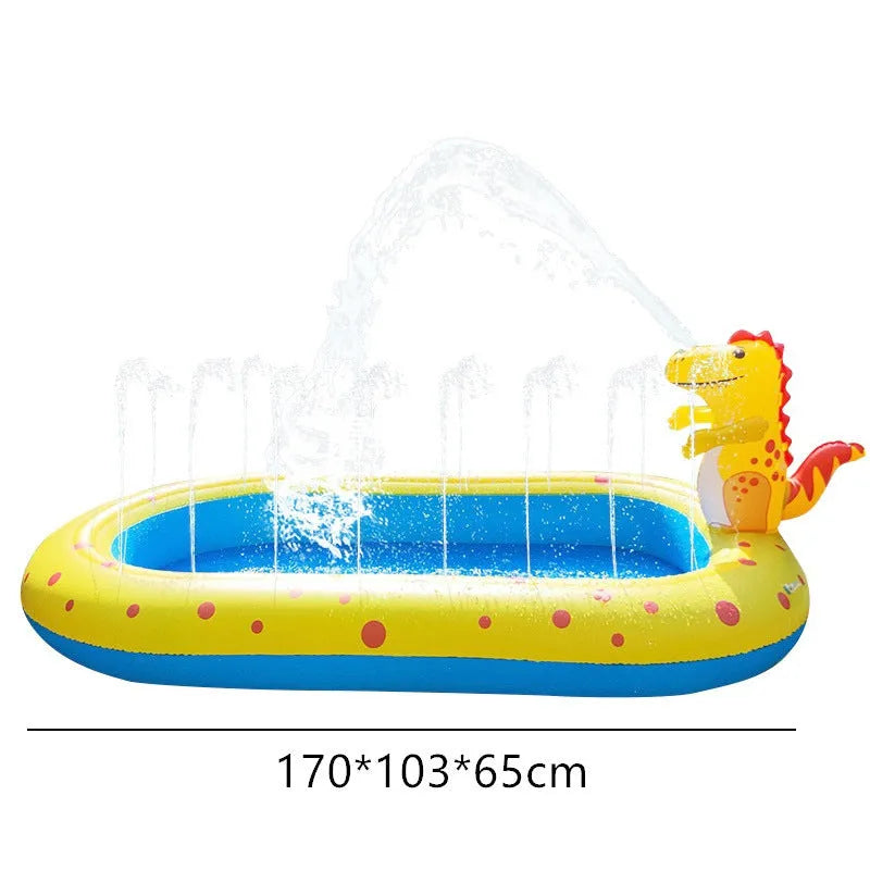 Dinosaur Water Spray Pool for kids outdoor play toy with 170cm x 105cm x 65cm dimensions plastic inflatable water play mat summer toy pool for children's garden or patio water fun