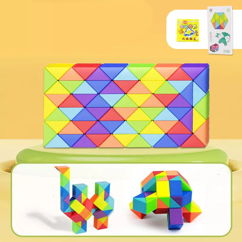 Magic Snake Ruler Puzzle in vibrant rainbow colors, transformable into various shapes