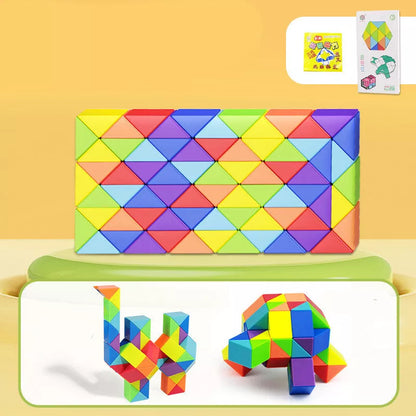 Magic Snake Ruler Puzzle in vibrant rainbow colors, transformable into various shapes