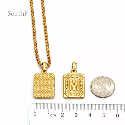 Men's gold-plated titanium steel letter necklace with pearl chain, customizable pendant