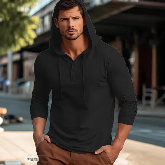 Casual cotton pullover hoodie in light green shown on a model