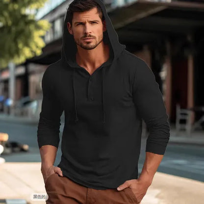 Casual cotton pullover hoodie in light green shown on a model