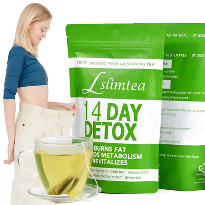 14 day herbal detox tea pack with 14 individual 3g sachets, 42g total weight