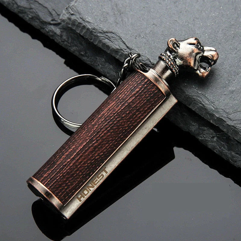 Metal keychain lighter with flint starter and bottle opener in various colors