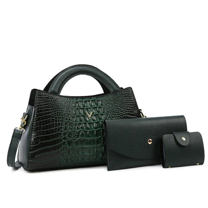 Women's square vertical crossbody handbag in crocodile pattern PU with single shoulder strap
