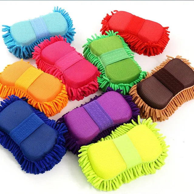 Car wash sponge block for decontamination wiping and absorbing microfiber spiral chenille wash mitt tool silver green 14 x 25 cm 70g cleaning supplies