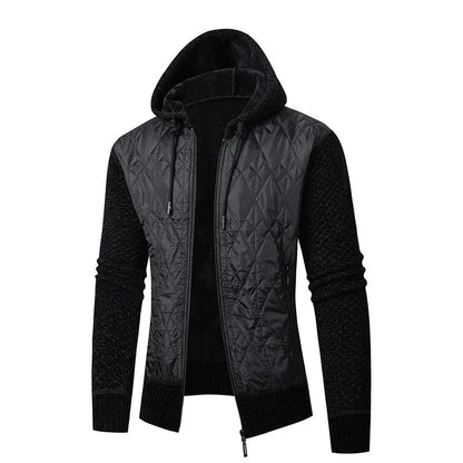 Men's grey hooded sweater coat with cinched style, wool and corduroy fabric, for winter wear
