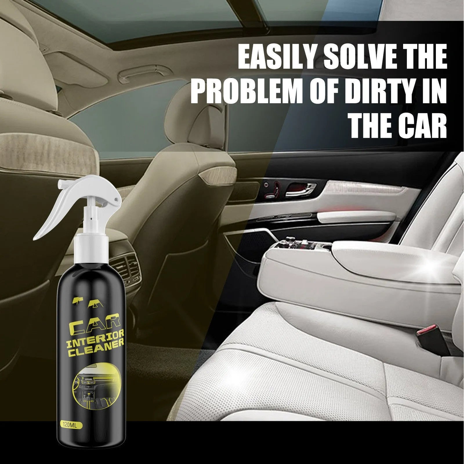 120ml bottle of car interior cleaner for leather and plastic dashboard renovation.