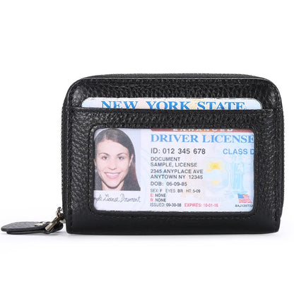 Genuine cowhide leather expanding card holder wallet with zipper closure in multiple colour options