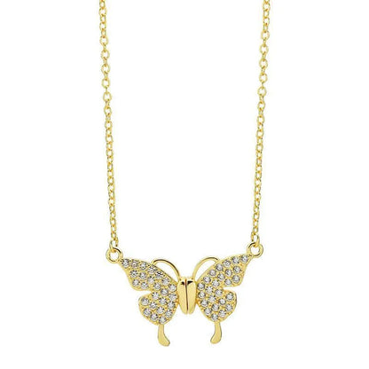 Gold titanium steel clavicle chain necklace with a magnetic butterfly pendant on a twisted chain.