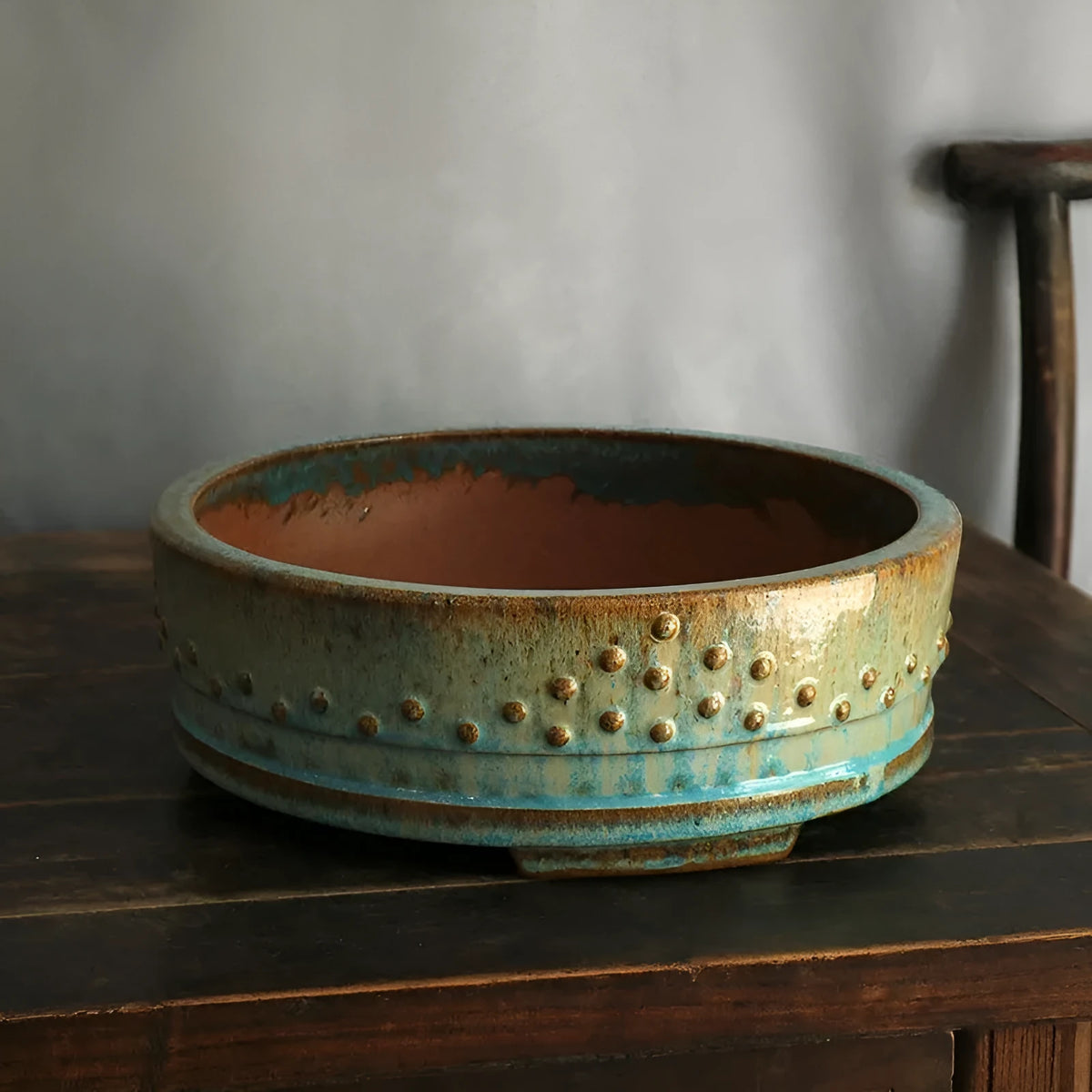 Handmade round ceramic purple sand planter with high temperature firewood glaze finish for flowers and green plants