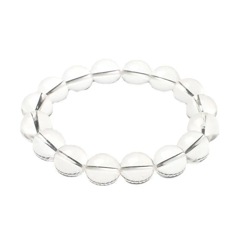 Natural Donghai old materials white water round beads crystal bracelet showing geometric design with single circle crystal beads