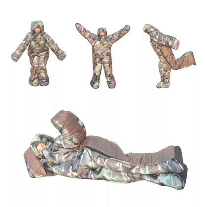 Human Walking Camping Outdoor Sleeping Bag in camouflage and blue-grey colors