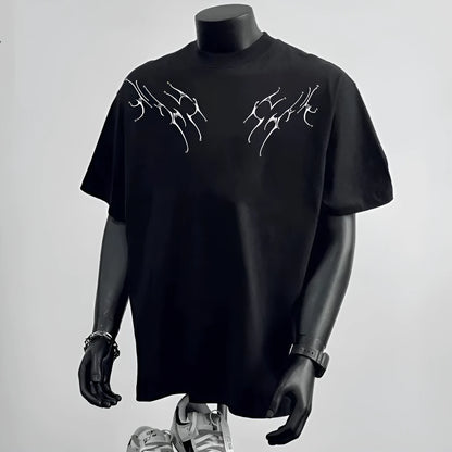 Men's loose fit black and white pure cotton short sleeve t-shirt with printed letter design