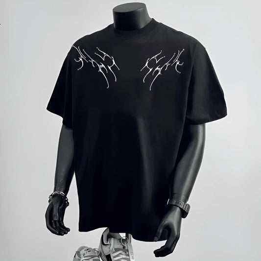 Men's loose fit black and white pure cotton short sleeve t-shirt with printed letter design