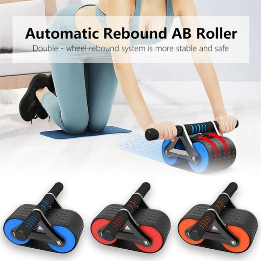 Dual-wheel abdominal roller with sweat-absorbent grip handle for intense core workouts