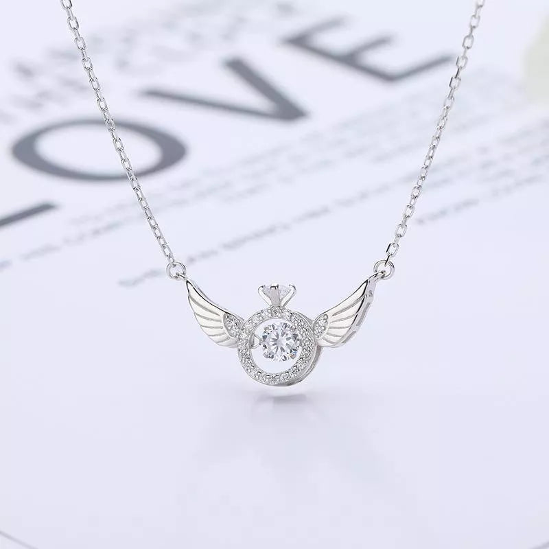 Angel Wings Necklace for women with adjustable water wave chain, available in gold, silver, and rose gold.