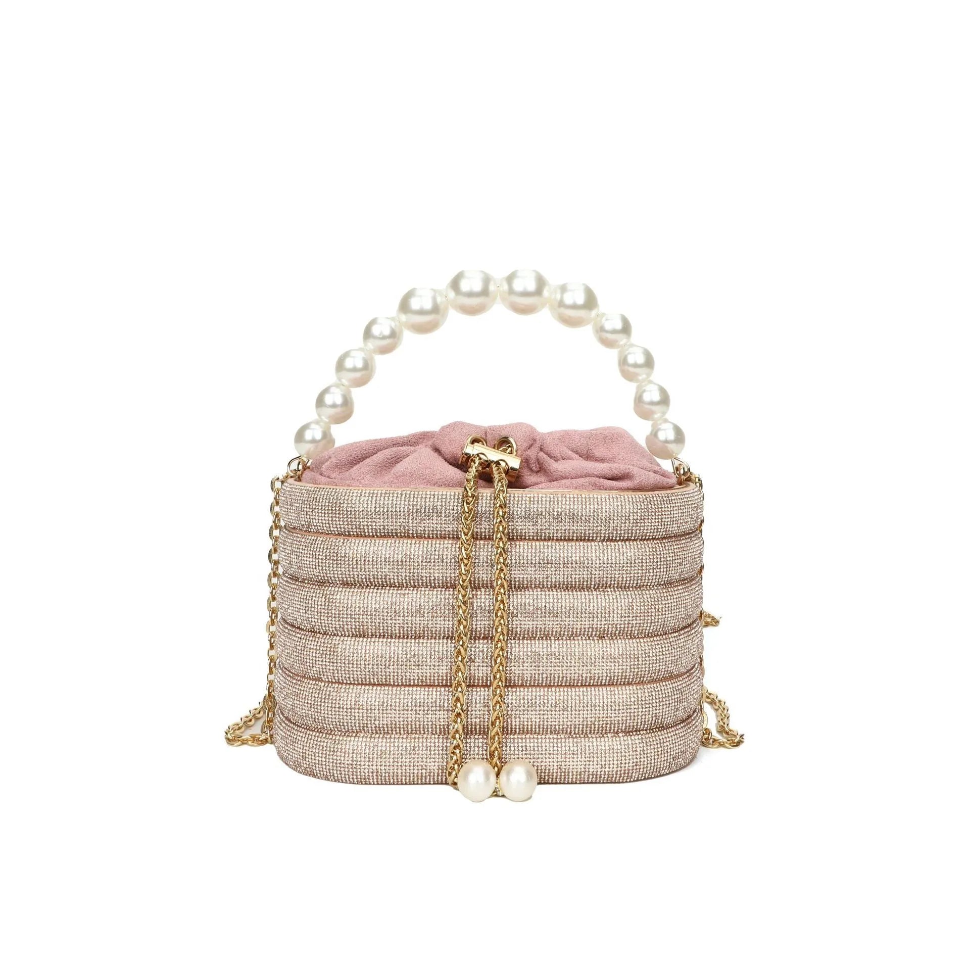 Women's soft PU crossbody bag with beaded accents, round shape, and single shoulder strap in black colour.