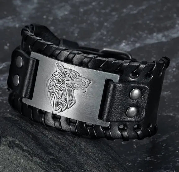 Asgard Fenrir leather buckle arm cuff, unisex punk bracelet, 27.5cm long and 3.8cm wide
