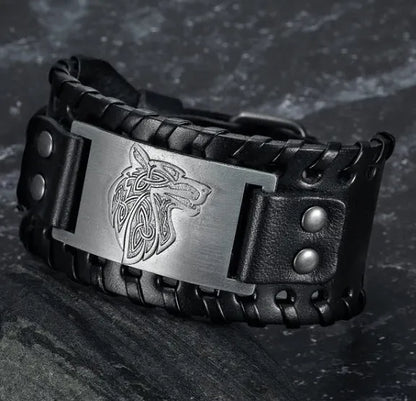 Asgard Fenrir leather buckle arm cuff, unisex punk bracelet, 27.5cm long and 3.8cm wide