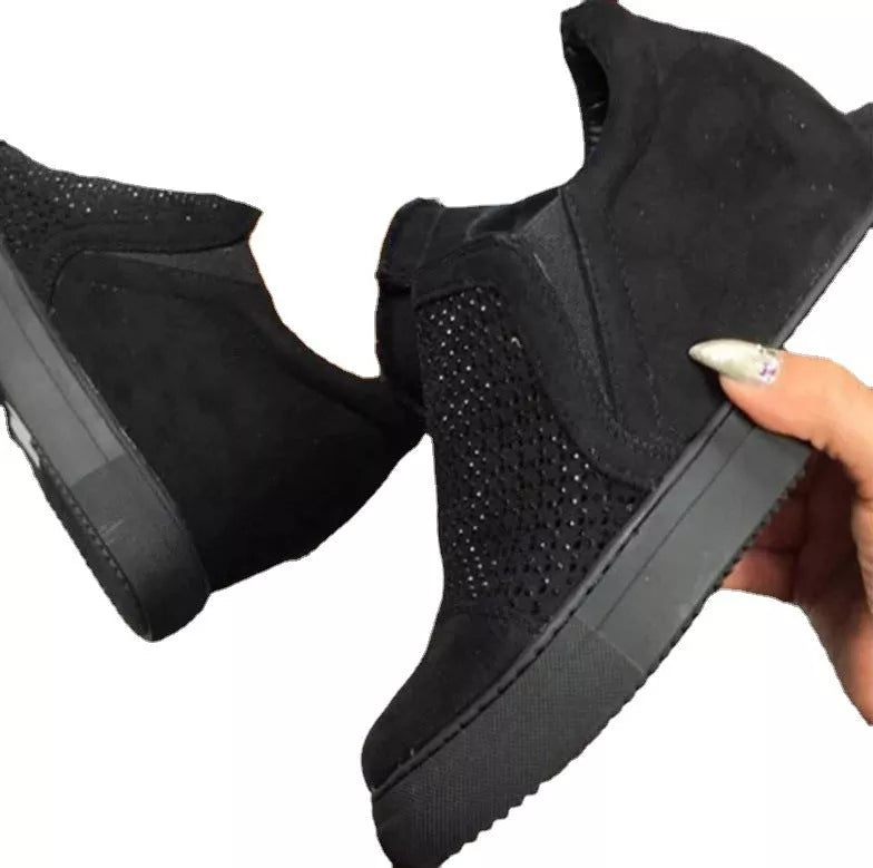 Idle Rhinestone Hollow Loafers for Women in black, purple, grey, and light blue with high heel and waterproof platform