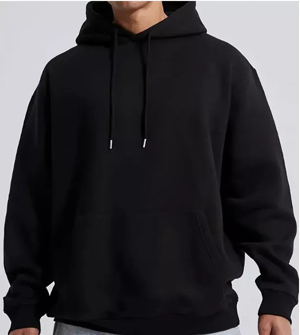 Men's solid color hooded jumper with loose fit and hooded collar