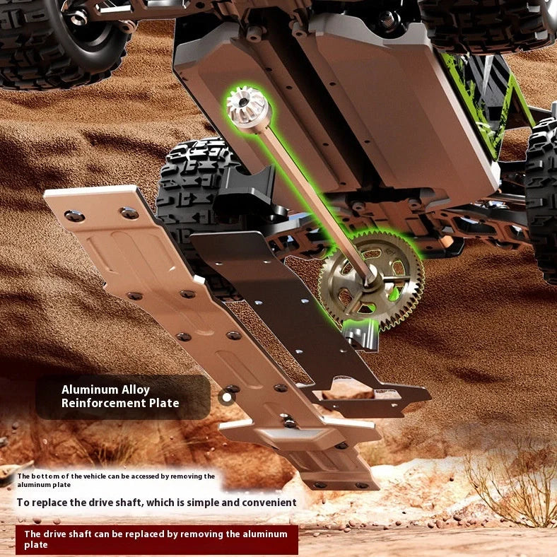 Green brushless remote control car with four-wheel drive and metal components for outdoor racing