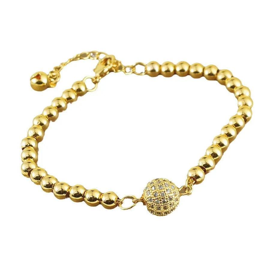 Women's copper bracelet with heart-shaped design and zircon stones, electroplated finish