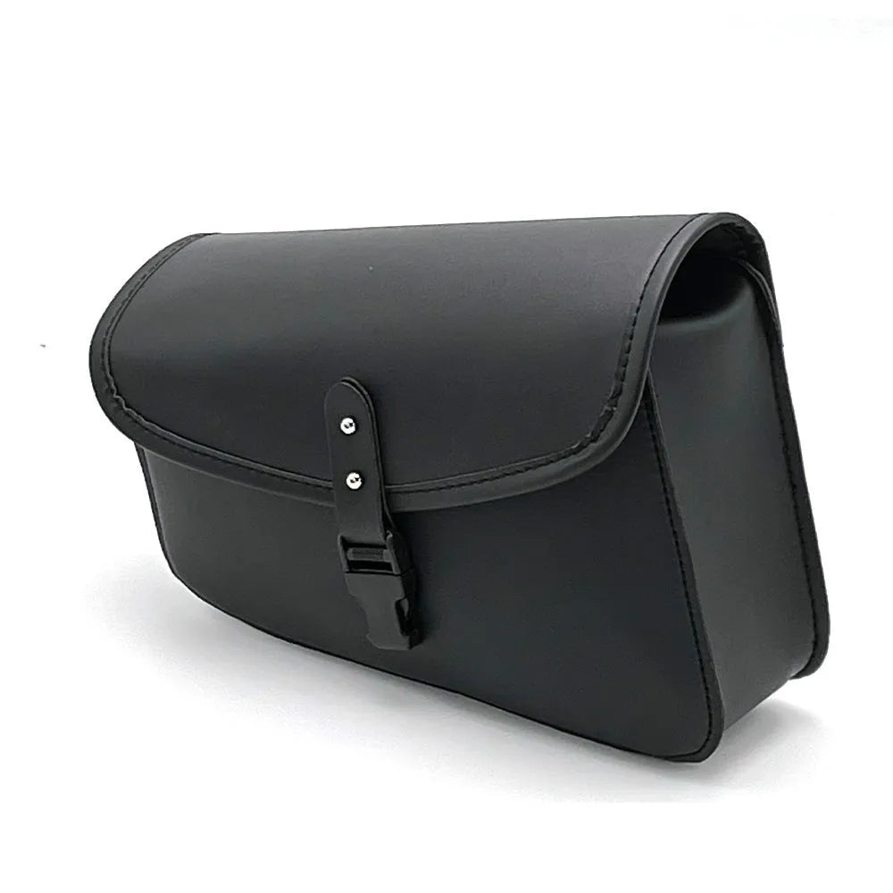 Black PU leather motorcycle swingarm side saddlebag for Harley Sportster with dimensions 30x24x20cm