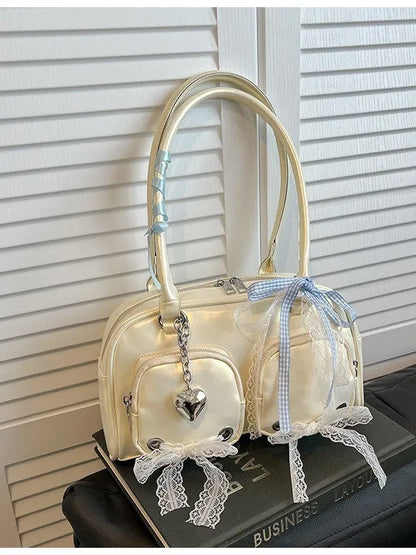 Soft PU casual shoulder bag in horizontal square shape with double straps and phone pocket