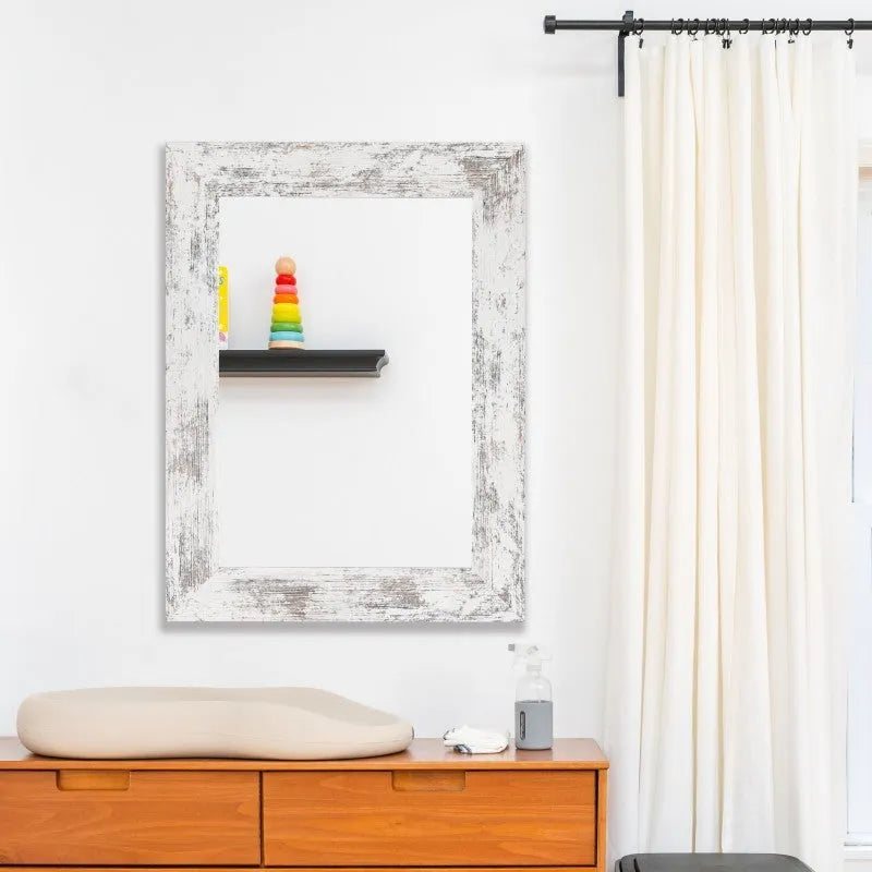 Wall-mounted modern pastoral style mirror with a little white MDF frame.