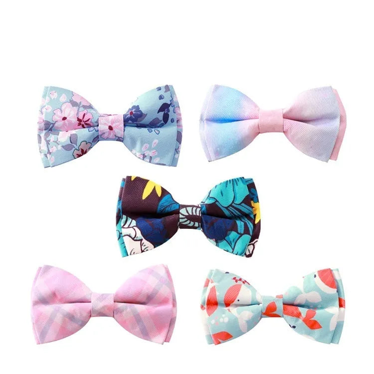 Rose gold buckle pet collar with decorative fabric bow in multiple colour options