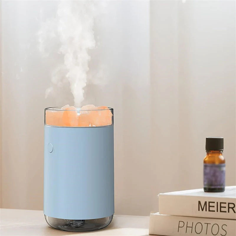 Crystal Salt Stone Air Humidifier with Aromatherapy and LED Lamp on desktop