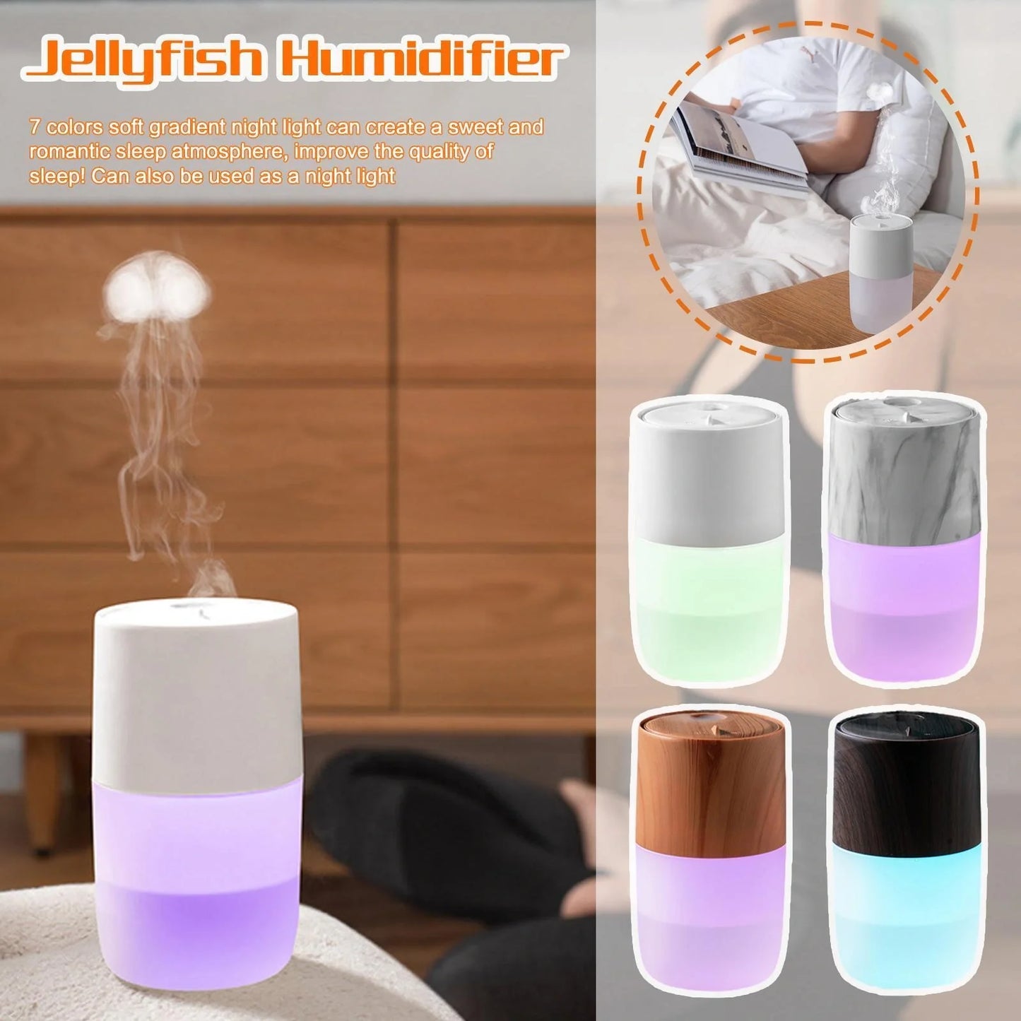 Mini USB air humidifier in white, black, coffee, and marble style options