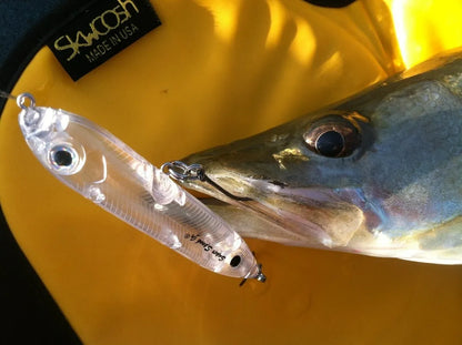 Transparent 9.5cm long DIY fishing lure blank shell made of ABS plastic with a visible 7mm eye hole.
