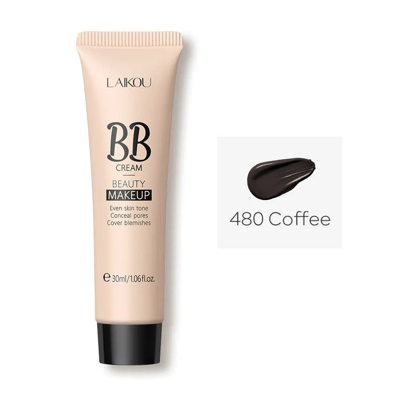 30ml tube of natural BB cream showing nine available shade colours from light to dark