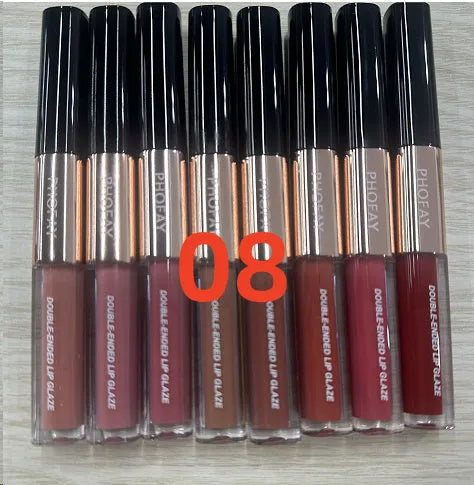 C-L021 double-head non-stick cup lip gloss with two applicator tips and eight colour options
