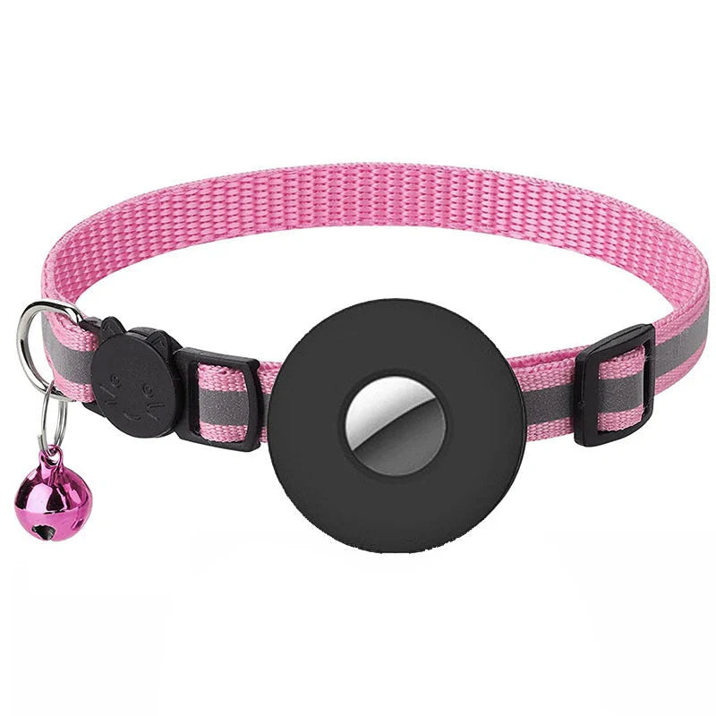 Airtag pet collar with reflective strip and bell for cats and dogs