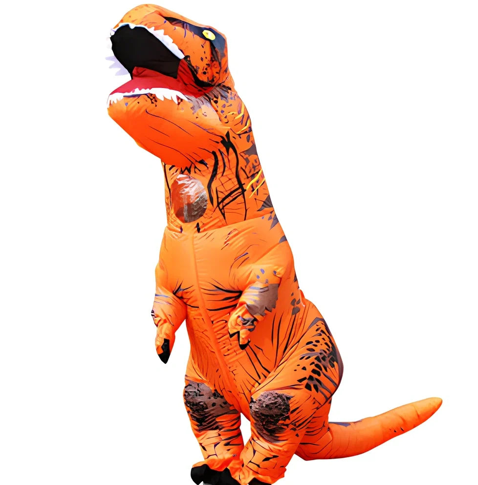 Jurassic World inflatable T-Rex costume standing 2.2m tall with battery fan and complete accessory set
