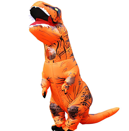 Jurassic World inflatable T-Rex costume standing 2.2m tall with battery fan and complete accessory set