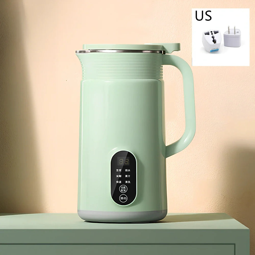 Green automatic soy milk machine with 600ml capacity and touch control display