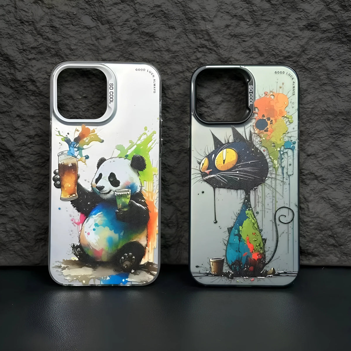 Personalized frosted PC phone case with cartoon panda and pig design for Apple iPhone, anti-fall hard shell