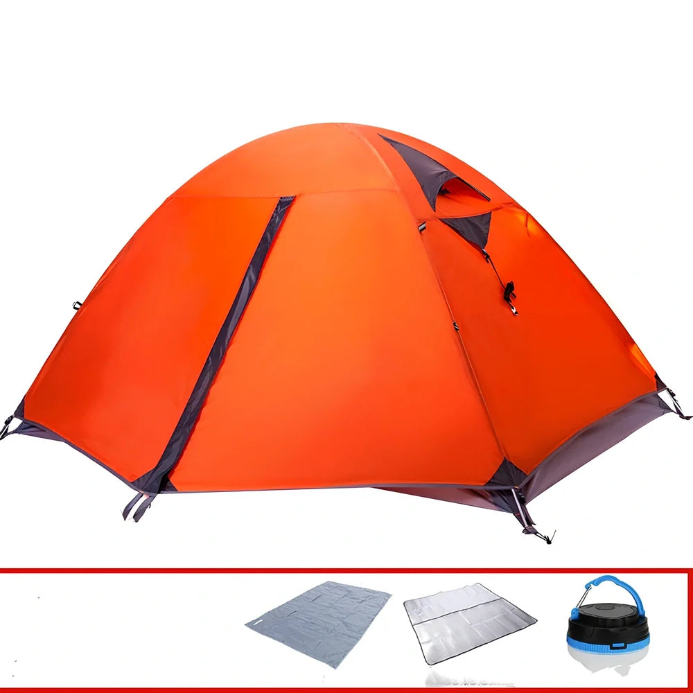 Pasture Gaodi Cold Mountain double-layer tent with aluminium poles in camping setting showing 210x140x110cm dimensions