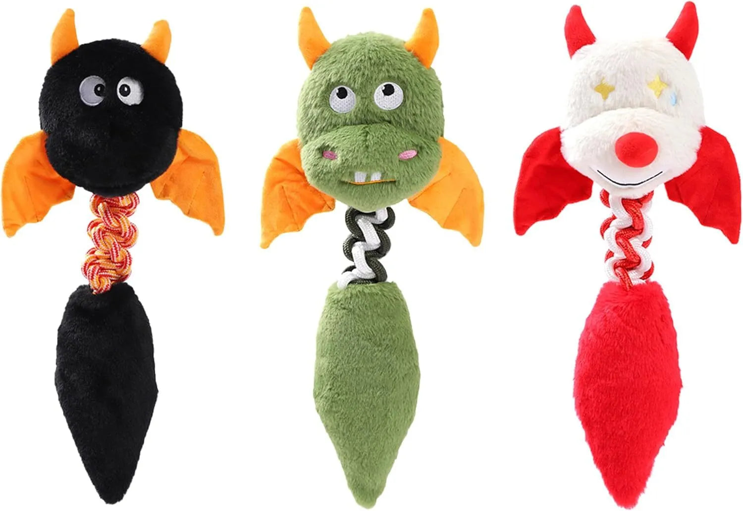 Plush dog toy with squeaker and rattle, 44cm length, in black, green, or red for large breeds