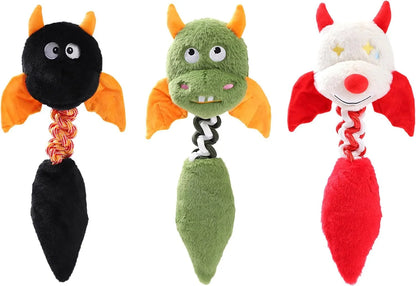 Plush dog toy with squeaker and rattle, 44cm length, in black, green, or red for large breeds