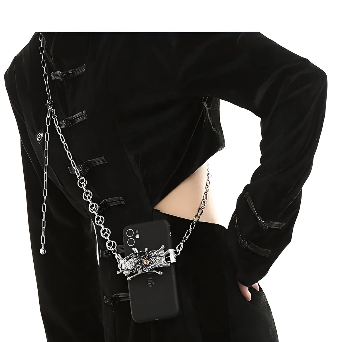 Silver spider moonstone alloy mobile phone charm with butterfly insect pattern and electroplated finish, K317563