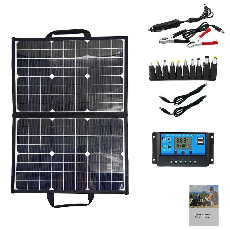 Black 40W single crystal solar folding bag folded to 425x285x8mm for portable outdoor charging