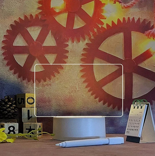 USB message board night lamp with round, rectangular and heart-shaped picture frames on 10cm base